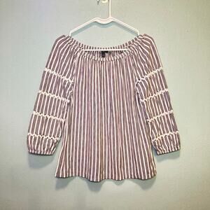 Talbots Petites Black White Striped Top Long Sleeve Ruffle Tier Sleeves